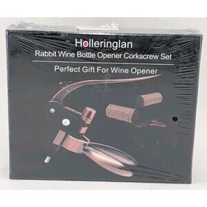 Holleringlan Rabbit Wine Bottle Opener Corkscrew Set Foil Cutter Extra Spiral